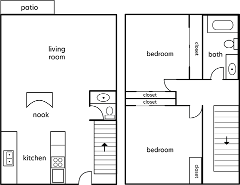 Riverside Villa 2 bed 1.5 bath 1100sf